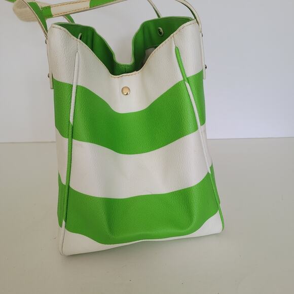 Kate Spade Tote Purse White Lime Green Stripped Saffiano Leather Shoulder Bag - Picture 3 of 13